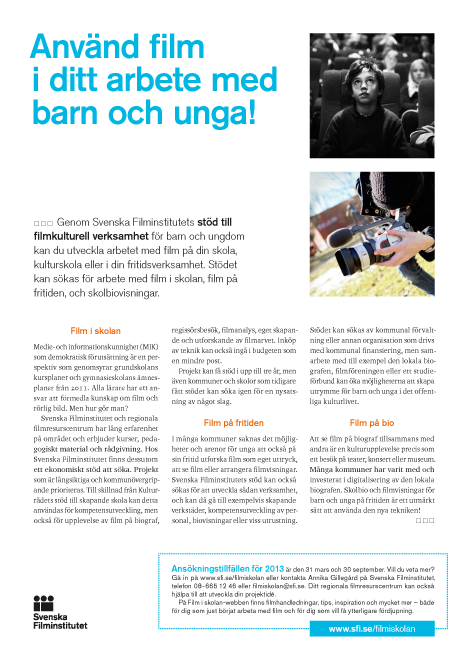Informationsblad Svenska Filminstitutet